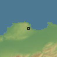 Shaded relief of the 54 km around Algiers, drawn from the GMTED2010 grid