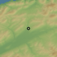 Shaded relief of the 55 km around Ouled Fares, drawn from the GMTED2010 grid