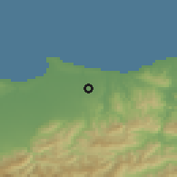 Shaded relief of the 54 km around Ouled Hedadj, drawn from the GMTED2010 grid