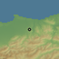 Shaded relief of the 54 km around Ouled Moussa, drawn from the GMTED2010 grid