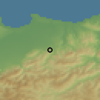 Shaded relief of the 54 km around Ouled Slama, drawn from the GMTED2010 grid