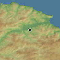 Shaded relief of the 54 km around Amizour, drawn from the GMTED2010 grid