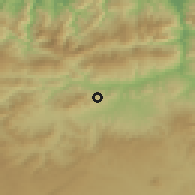 Shaded relief of the 54 km around Rouached, drawn from the GMTED2010 grid