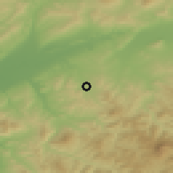 Shaded relief of the 55 km around Sendjas, drawn from the GMTED2010 grid