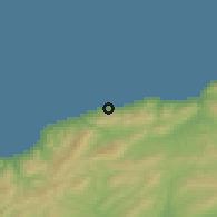 Shaded relief of the 54 km around Sidi Abderrahmane, drawn from the GMTED2010 grid