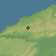 Shaded relief of the 55 km around Sidi Ali, drawn from the GMTED2010 grid