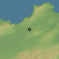 Shaded relief of the 55 km around Sidi Chami, drawn from the GMTED2010 grid