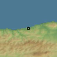 Shaded relief of the 54 km around Sidi Ghiles, drawn from the GMTED2010 grid
