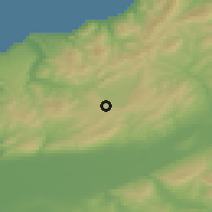 Shaded relief of the 55 km around Sidi M'hamed Benali, drawn from the GMTED2010 grid