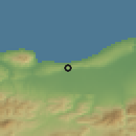 Shaded relief of the 54 km around Sidi Rached, drawn from the GMTED2010 grid