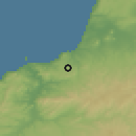 Shaded relief of the 55 km around Sidi Safi, drawn from the GMTED2010 grid