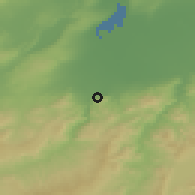 Shaded relief of the 55 km around Sig, drawn from the GMTED2010 grid