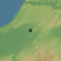 Shaded relief of the 55 km around Sirat, drawn from the GMTED2010 grid
