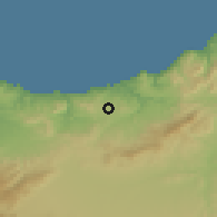 Shaded relief of the 55 km around Souahlia, drawn from the GMTED2010 grid
