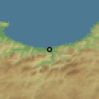 Shaded relief of the 54 km around Souk El Tenine, drawn from the GMTED2010 grid