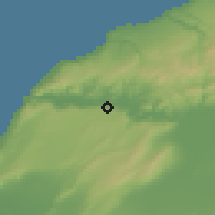Shaded relief of the 55 km around Sour, drawn from the GMTED2010 grid