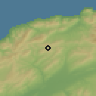Shaded relief of the 54 km around Tadjena, drawn from the GMTED2010 grid