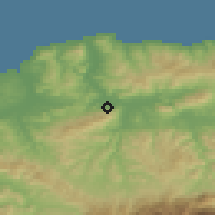 Shaded relief of the 54 km around Tadmait, drawn from the GMTED2010 grid