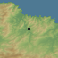 Shaded relief of the 54 km around Tamalous, drawn from the GMTED2010 grid