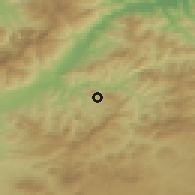 Shaded relief of the 54 km around Tamokra, drawn from the GMTED2010 grid