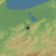 Shaded relief of the 54 km around Asfour, drawn from the GMTED2010 grid