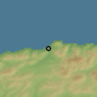 Shaded relief of the 54 km around Tenes, drawn from the GMTED2010 grid