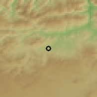 Shaded relief of the 54 km around Tiberguent, drawn from the GMTED2010 grid