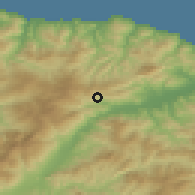 Shaded relief of the 54 km around Tifra, drawn from the GMTED2010 grid
