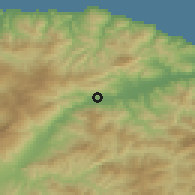 Shaded relief of the 54 km around Timezrit, drawn from the GMTED2010 grid