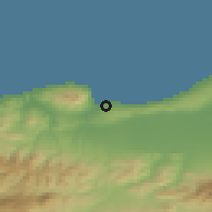 Shaded relief of the 54 km around Tipaza, drawn from the GMTED2010 grid