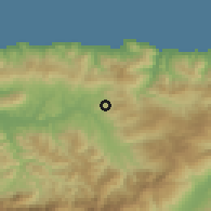 Shaded relief of the 54 km around Azazga, drawn from the GMTED2010 grid