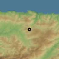 Shaded relief of the 54 km around Yakouren, drawn from the GMTED2010 grid