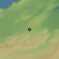Shaded relief of the 55 km around Zahana, drawn from the GMTED2010 grid