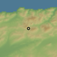 Shaded relief of the 54 km around Zeboudja, drawn from the GMTED2010 grid