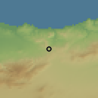 Shaded relief of the 55 km around Bab El Assa, drawn from the GMTED2010 grid
