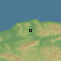 Shaded relief of the 54 km around Baghlia, drawn from the GMTED2010 grid