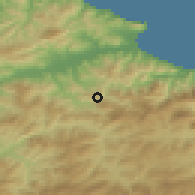 Shaded relief of the 54 km around Barbacha, drawn from the GMTED2010 grid