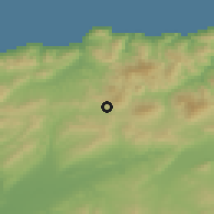 Shaded relief of the 54 km around Benairia, drawn from the GMTED2010 grid