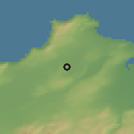 Shaded relief of the 55 km around Benfreha, drawn from the GMTED2010 grid
