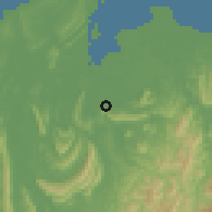 Shaded relief of the 60 km around Bangar, drawn from the GMTED2010 grid