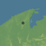 Shaded relief of the 60 km around Kampong Ayer, drawn from the GMTED2010 grid