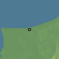 Shaded relief of the 60 km around Kuala Belait, drawn from the GMTED2010 grid