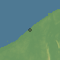 Shaded relief of the 60 km around Tutong, drawn from the GMTED2010 grid