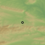 Shaded relief of the 52 km around Byala Reka, drawn from the GMTED2010 grid