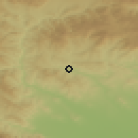 Shaded relief of the 52 km around Byta, drawn from the GMTED2010 grid