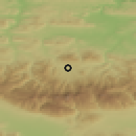 Shaded relief of the 52 km around Apriltsi, drawn from the GMTED2010 grid