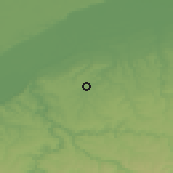 Shaded relief of the 52 km around Chervena Voda, drawn from the GMTED2010 grid