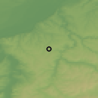 Shaded relief of the 52 km around Dve Mogili, drawn from the GMTED2010 grid