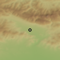Shaded relief of the 52 km around Dybene, drawn from the GMTED2010 grid