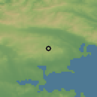 Shaded relief of the 52 km around Dybnik, drawn from the GMTED2010 grid